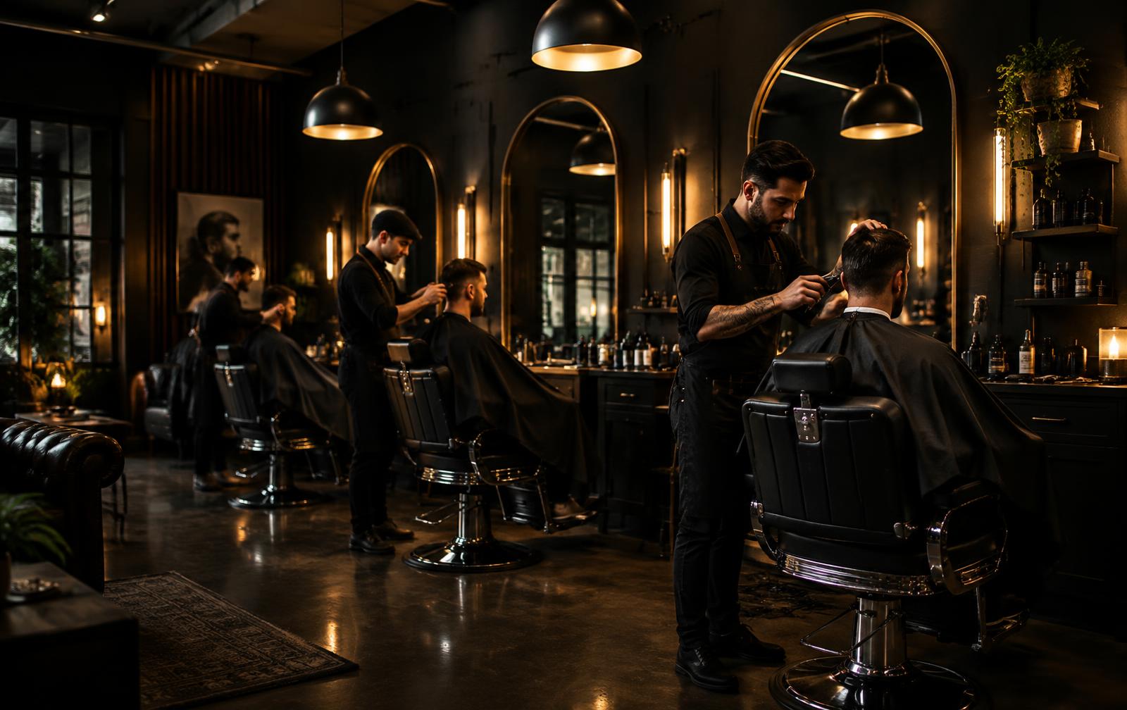 Interior da Barba Negra em Castanhal, com barbeiros atendendo